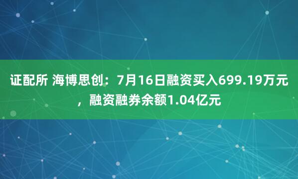 证配所 海博思创：7月16日融资买入699.19万元，融资融券余额1.04亿元